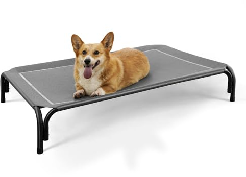 DOPEDIO Raised Dog Bed Dark Grey M Size Cooling Breathable Elevated Pet Bed