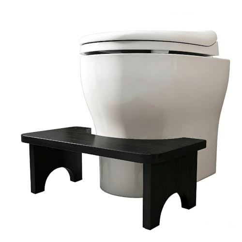 Zuxbolf Sgabello Toilette in Legno Bambù,Sgabello da Bagno a Forma di C Fisiologico in Bambù,Sgabelli WC Ergonomico per Sedersi Comodamente in Bagno (Nero)