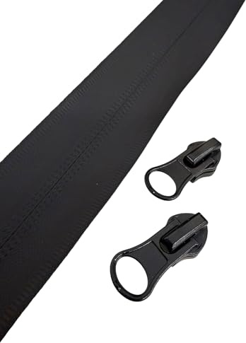 Cremalleras continuas + cremallera impermeable de nailon TPU (negro – mate, 1 metro + 2 cremalleras)