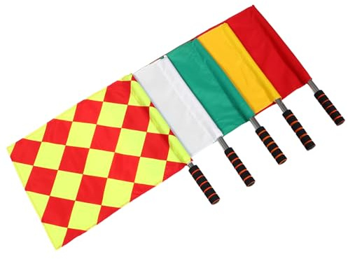SMASOLO 5 Bandiere Arbitro Calcio e Pallavolo Set 5 Pezzi con Bandiera a Scacchi Ufficiale Portatili e Resistenti alle Intemperie per Segnalazione Gara Sportiva e Partite Scolastiche