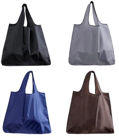 Tinsellns Juego de 4 Bolsas de Compra Plegables - Bolsas de Tela Oxford, Ecológicas y Reutilizables, Perfectas para Compras, Pícnic y Camping, 53 x 64 cm (Mixto)