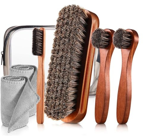 Muuookka Kit de 7 Cepillos de Crin para Lustrar Zapatos, Aplicadores de Abrillantador, Cepillos para Limpiar Zapatos de, Cuidado de Botas y Cepillos Limpiadores.