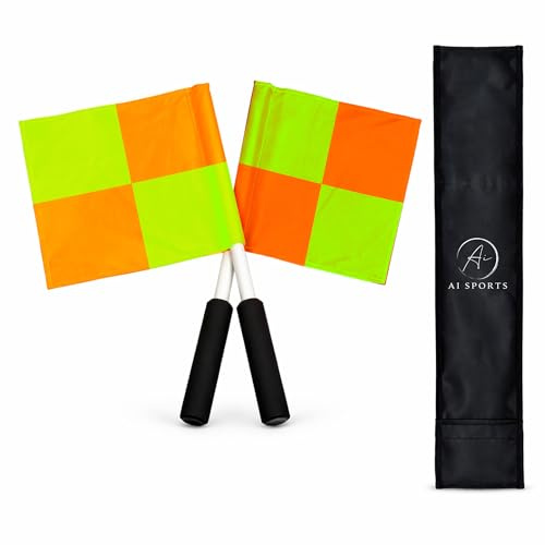 AI SPORTS Football Linesman Flags with Pouch – Fluorescent Orange & Yellow Touchline Referee Flags – Soccer Assistant Referee Signal Flags for Matches & Training