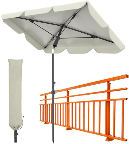 Huracan Ombrellone da balcone, 200 x 120 cm, inclinabile, parasole per balcone, protezione UV, set con copertura per ombrellone, ombrellone da spiaggia, giardino, rettangolare, senza supporto