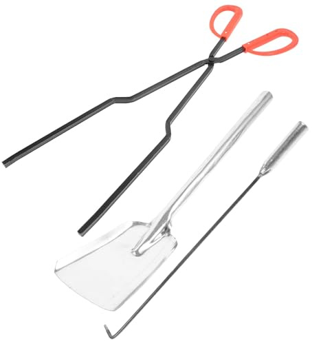 HOMSFOU Kit de Pala Gruesa y Tenazas para Chimenea, Utensilios para Barbacoa y Limpieza de Cenizas en Estufas y Chimeneas