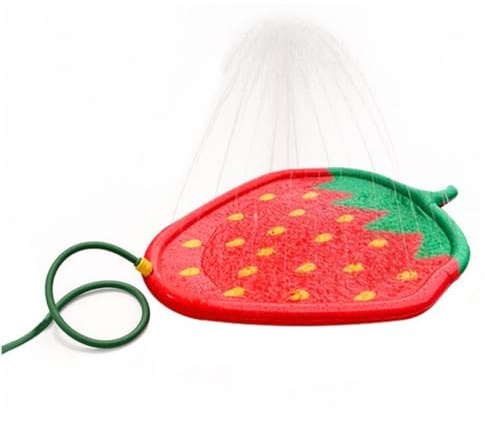 Pet Sprinkler Splash Mat for Dogs Strawberry Design Water Play Pad Connects to Garden Hose Cooling Pool Foldable PVC Outdoor Summer Dog Cooling Mat 132 x 112cm