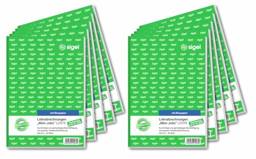Sigel LO519/10 Lönekvitton för mini-Jobs, A5, 10-pack, 50 blad, med blåpapper