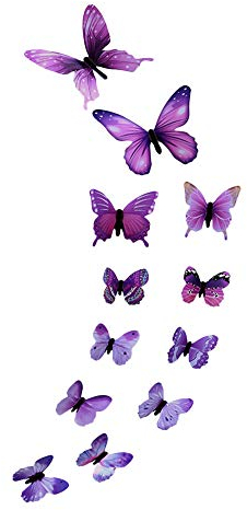 Wall Stickers Vimoli 12 Pieces Light Butterfly Design Sticker Art Wall Sticker Room Magnetic Home Decor, PVC, Purple, 10CM (2ST), 8CM (2ST), 6CM (8ST)