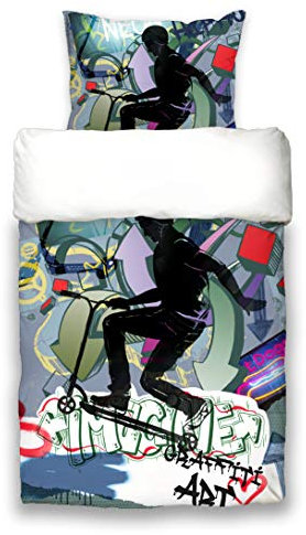 beties - Graffiti -, Wende-Bettwäsche-Set ca. 155x220 cm Scooter, digitaler City-Roller Cool feinste Baumwolle Stunt-Black