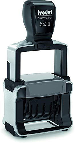 Trodat Professional 5430/L Timbro Datario 41x24 mm, Formato DATA in Italiano GG MMM (lettere) AAAA + 3 Testi Commerciali: RICEVUTO - PAGATO - REGISTRATO, Inchiostro BLU/ROSSO, Struttura Acciaio Inox