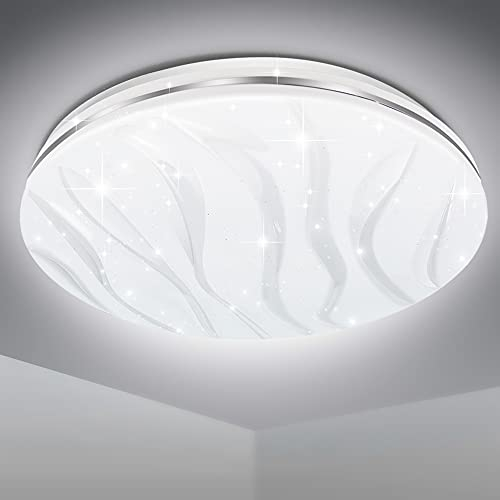 EXTRASTAR LED Plafoniera 24W 1900LM Bianco 6500K, Lampada a soffitto, Rotonda 33CM Moderno, per Soggiorno Bagno Camera da Letto Cucina Balcone Corridoio Ufficio