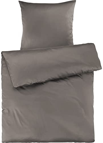 Pure Label Mako Satin Bettwäsche Taupe 135 x 200 cm mit Kissenbezug 80 x 80 cm aus 100% Baumwolle - Traumhaft weiches Mako Satin Bettwäsche Set in Uni