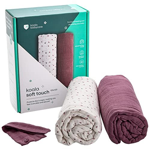 KOALA BABYCARE - Neugeborenen-Mussline 120x120 Baumwolle - Packung mit 2 Stück - Neugeborenen-Baumwoll-Stilldecke und Neugeborenen-Wickeltuch für Swaddle Neugeborene