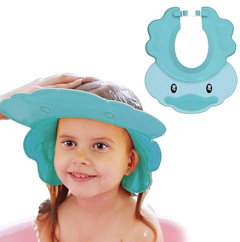 VIKSAUN Gorro de Champú para Bebé Gorro de Ducha para Niños, Gorro de Ducha Ajustable para Niños, Protege Los Ojos y Las Orejas del Bebé Durante el Champú y el Baño, Ducha De bebé Gorro Suave (Blue)