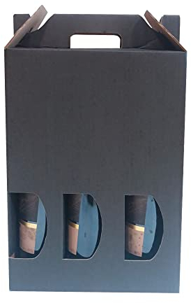 ONLY BOXES Pack 10 cajas estuche de cartón para 3 botellas de vino, cava, champagne o licor color negro. Modelo automontable de caja con ventana para embalaje botellas muy original., AMA728