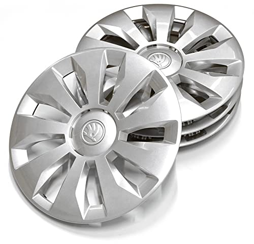 Skoda 6VA071455 Radkappen (4 Stück) Radzierblenden Calisto 15 Zoll Radblenden 5,5Jx15 Stahlfelge, Silber