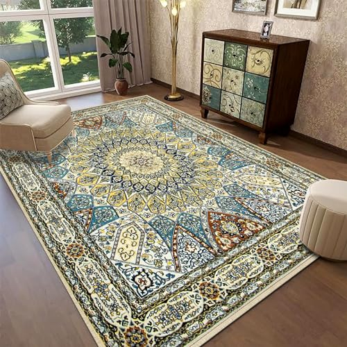 Rururug Large Rugs for Living Room 140 x 200 cm, Traditional Floral Style, Classic Oriental Bedroom Rug, Easy Clean, Chic Traditional Rug for Dining Room, Anti Slip Soft Carpets Multicolor Rugs.