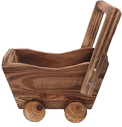 Depisuta Maceta de Carro de Madera, Macetero de Carretilla de 9,25x6,3x6,3 Pulgadas, Macetero de Carreta de Madera, Macetero de Carreta de Madera Rústica, Maceta de Flores Suculentas