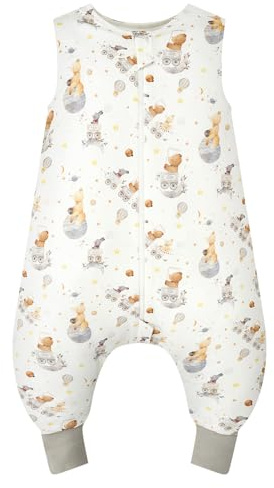 WYTbaby Saco De Dormir Con Pies 1,0 Tog, 100% Algodón Saco Dormir Bebe Todo El Año Para Niños y Niñas, 80 Cm (Altura Del Bebé 80-90 Cm)