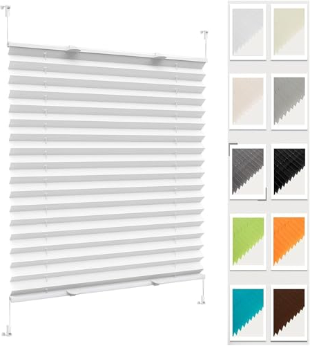 Plissee Ohne Bohren Klemmfix 24 x 35 cm, Nach Maß Qualität Ohne Bohren, Lichtdurchlässig Faltrollo Raffrollo, Jalousie Easyfix Faltrollo, für Fenster & Tür, Weiß