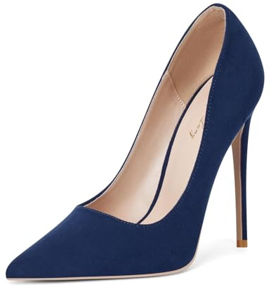 Zhabtuc Scarpe con Tacco Alto da Donna, Décolleté a Punta in Camoscio, Tacco Stiletto da 12 cm, Ideali per Feste Eleganti e Occasioni Speciali, Scamosciato Blu Navy, 38.5 EU