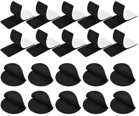 SIRLOMU 20 Pièces Bande Velcro Auto-adhésive Super Forte Adhérence pour Murs, Sols, Portes, Plastiques, Glaces (Noir) (Carré/Rond)