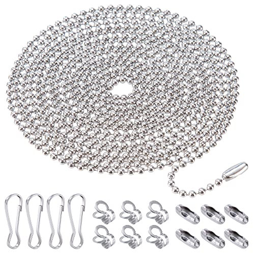Catena di Perline in Acciaio Inox 2,4 mm Catene di Sfere di Ferro Regolabile con Connettori e Pinze Abbinate per DIY La Creazione di Gioielli Braccialetto Collana(15 Metri/Argento)