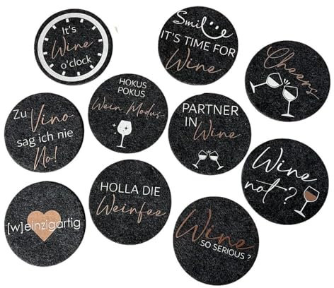 10 Stück Untersetzer Weinsprüche aus Filz ideal für Weinliebhaber/zum Geburtstag/Mädelsabend/kleine Geschenke/Weingeschenk