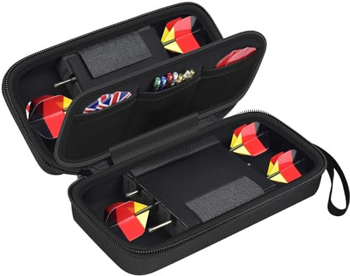 6 Dart Tasche Tragetasche, Schützender Dartcase für Stahl/Soft Tip Darts, Flüge, Wellen, tragbare DartsKoffer für Turniere und Training mit gepolsterten Fächern (Nur Groß- und Kleinschreibung)
