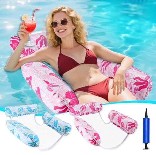 GCRQ Bouee Piscine Adulte Bouée Gonflable, 2 Pièces Hamac Polyvalent avec Chaises Flottantes, Matériau PVC Résistant – Flotteurs pour Piscine, Plage, Jouets Estivaux et Cadeaux de Fête (Bleu, Rose)