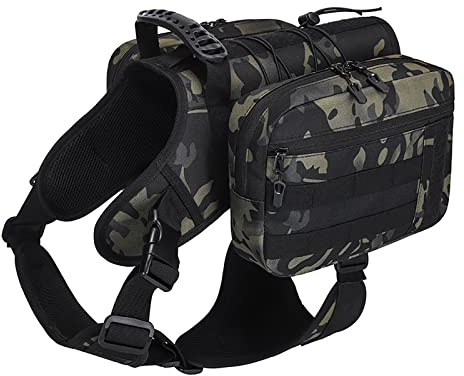 Werwing Arnés de mochila para perros grandes, mochila de senderismo impermeable con bolsillos laterales desmontables, bolsa de sillín ajustable con diseño en Y para entrenamiento, viajes y aventuras