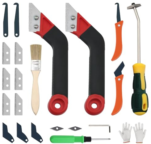 23 Pack Grout Removal Tool Kit, 2 Tile Grout Saws with 6 Extra Blades, 2 Hand Grout Saw and 7 Cleaning Blades, Caulk Remover for Bath Shower, Ideal for Floor Tile Grout Cleaning