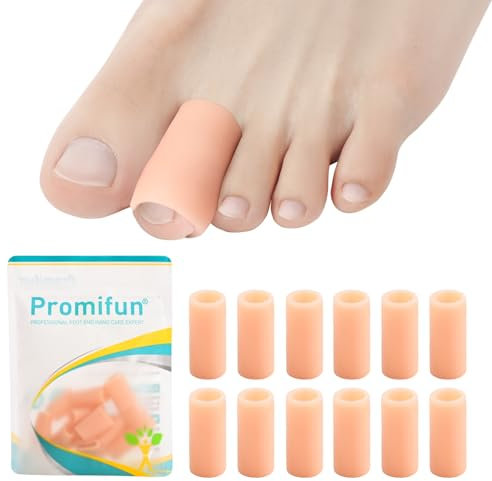Promifun Protezioni per dita dei piedi in silicone – Confezione da 12 cuscinetti in gel morbido per alleviare il dolore – manicotto in silicone per dita a martello, calli, vesciche (Beige)