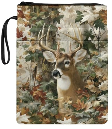 Poceacles Buchhülle für Taschenbuch, Hardcover, Lehrbücher, Aufbewahrungstasche für Buchliebhaber, Damen, Herren, Hirsch, Camouflage, Jagd, Wald