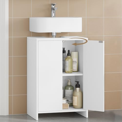 Hzuaneri Mobile Sottolavabo per Bagno, Mobiletto da Bagno, 2 cassetti, Ripiani Regolabili, Autoportante, ampio spazio contenitivo, Moderno, 30 x 40 x 60 cm, Bianco BC00403X