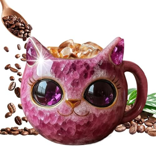 Krmoau Taza de té de cristal mineral, recipiente para bebidas en forma de gato, vaso con asa - para café caliente, vino, cerveza, leche, restaurante, cocina, hotel, salón, estudiantes, cumpleaños