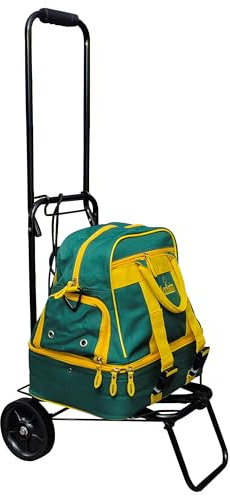 Acclaim Farne Midi Nylon Four Bowls Level Lawn Flat Green Short Mat Outdoor Bowling Bag & 39” Tall Heavy Duty Black Folding Handle Luggage Bag Trolley (Green/Yellow)