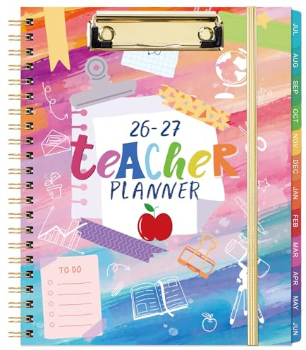 Teacher Planner 2026-2027 - Teacher Lesson Planner, July 2026 - June 2027, 9 x 11, 2026-2027 Academic Planner Weekly and Monthly, Lesson Plan Book for Teachers, Colorful Tabs, Inner Pocket, Clipboard