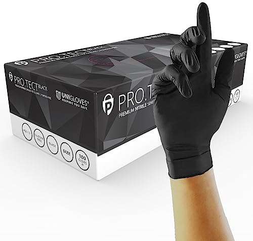 Unigloves PRO.TECT Black GA0044 Nitrile Gants jetables à usage unique - polyvalents, sans poudre, boîte de 100 gants, noirs, taille L