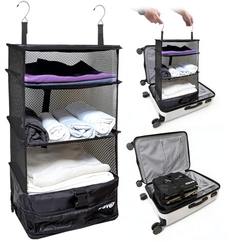 Grand Fusion Husgeråd Portabel Bagagesystem Resväska Organiserare (Hängande reshyllor och packkuborganisatör) Liten Svart