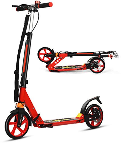 COSTWAY Scooter Patinete Plegable Manillar Regulable en 3 Posiciones Carga hasta 100kg para Niños Mayores de 8 Años y Adultos (Rojo)