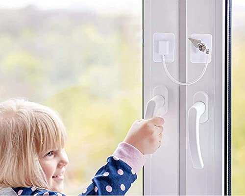 Fenstersicherung für Kinder [Set mit 3 Schlössern ohne Bohren], Schubladensicherung Baby, Kindersicherung Schrank, Kühlschrank Schloss, Türsicherung Kinder/Bonus inkl. 4 Stoßdämpfer, Türstopper