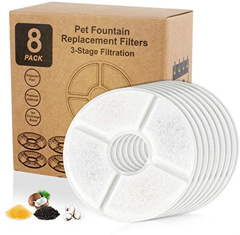 Wilktop Ersätter aktivt kolfilter för katt vatten dricka fontän ersättningsfilter blomma för husdjur hund rund fontän dispenser, för katter och hundar vattendispenser (8-pack