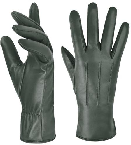 Harssidanzar Womens Leather Glove,Winter Warm Cashmere Lining Touchscreen Texting Warm Driving Lambskin Leather Glove GL017,Hunter Green,Size L
