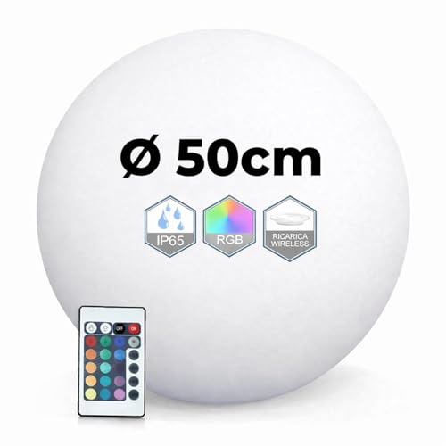Europalamp - Sfera luminosa LED multicolore, 50 cm, senza fili, realizzata in polietilene spesso