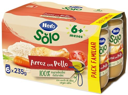 Hero Solo Tarritos de Arroz con Pollo, Packs de 6 x 235gr