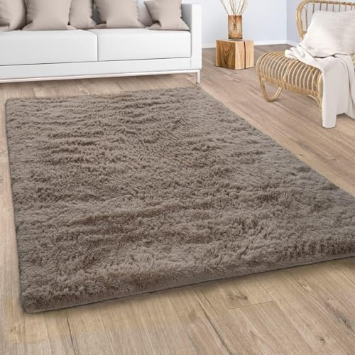 Paco Home Tapis Poils Longs Salon Shaggy Fausse Fourrure Fourrure Moelleux Beige Taupe, Dimension:140x200 cm