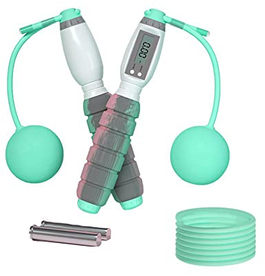LTLCLZ 2In1 Smart Digital Wireless Springseil Mit Gewicht Tragenden Kabellosen Bällen Springseil Für Fitness Bodybuilding,Grün,Load with Rope