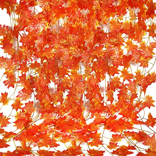 AIEX 12 Stück Herbstlaub Deko Herbst Girlande Ahornblatt Girlande Blatt Girlande Herbst 2,4 m Herbstgirlande Herbstlaub-Girlande Ahornblatt-Girlande für Zuhause Hochzeit Kamin, Thanksgiving, Party
