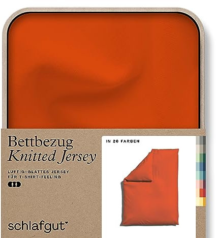 schlafgut Knitted Jersey Bettwäsche 135x200cm Bettdecke Bezug einzeln, Red Mid Uni, weich und faltenfrei mit Elasthan